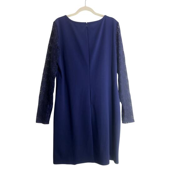 Antonio Melani Lace Dress Women Large Blue Long Sleeve Sheath Knee Length - Picture 2 of 7